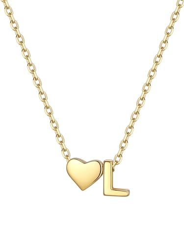 ChicSilver 925 Silber Kette für Damen, Letter Halskette Gold mit Herz, Kleine Herz Kette mit Buchstabe L Anhänger Gold, Modeschmuck für Hochzeit Verlobung von ChicSilver