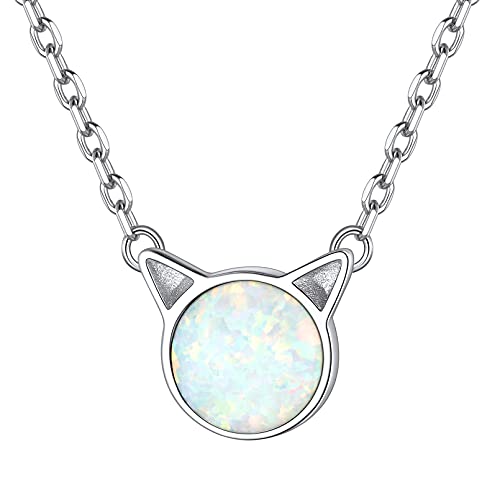 ChicSilver Trendige Katze Halskette Opal Anhänger Kette Damen Mädchen Halskette mit Opa Zirkonia Perfekt für Freundin Ehefrau Tochter Schwester von ChicSilver