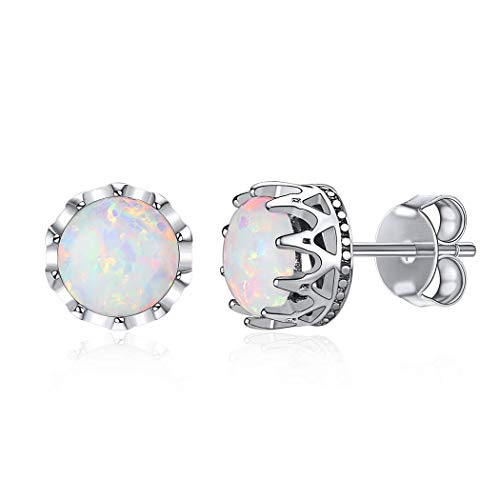 ChicSilver Damen Mädchen Opal Ohrstecker mit Krone Weiß Opal Ohrring für Valentinstag Weihnachten von ChicSilver