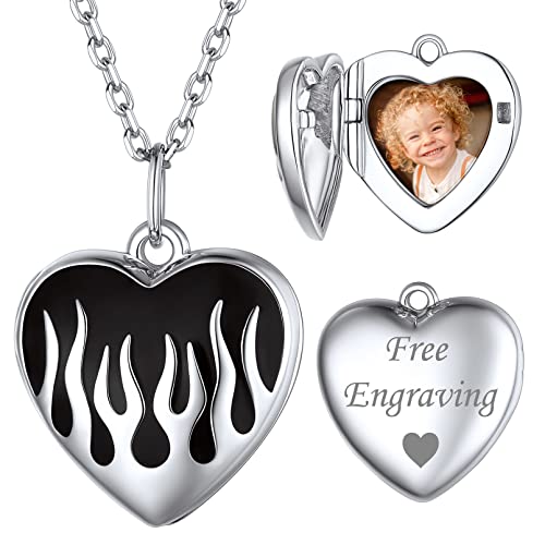 ChicSilver 925 Silber Medaillon für Damen Mädchen Herzform Medaillon mit Flamme Design Personalisierter Fotoanhänger für Geburtstag Valentinstag von ChicSilver