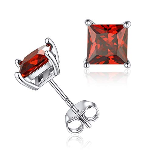 ChicSilver 925 Silber Quadrat Ohrstecker mit Juli Gebursstein Damen Frauen Ohrstecker Modeschmuck mit simulierten Rubin Birthstone Geschenk für Mädchen von ChicSilver