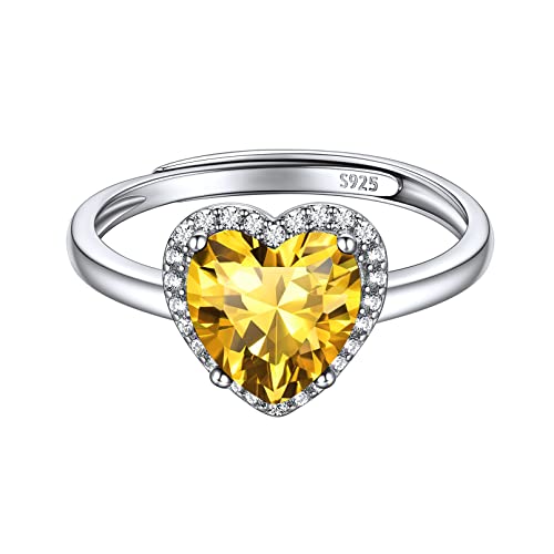 ChicSilver 925 Silber Ring für Damen Mädchen verstellbarer Fingerring mit Herz Topas Birthstone Ring mit Geschenkebox für Valentinstag Weihnachten von ChicSilver
