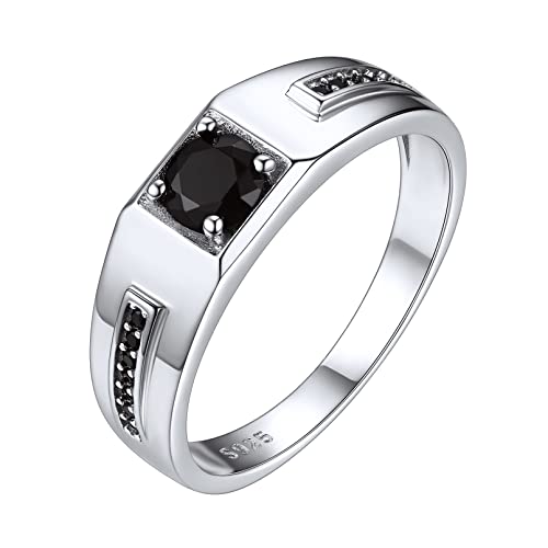 ChicSilver 925 Silber Ring für Herren Männer Siegelring mit Schwarz Zirkonia 5mm Bandring in Größe 57 für Valentinstag Geburtstag Muttertag von ChicSilver