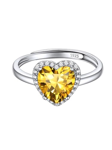 ChicSilver 925 Silber Ringe für Damen Mädchen verstellbarer Fingerring mit Herz Topas Birthstone Ring mit Stein Frauen Promise Ringe Silber Offener Herz Damenringe Modeschmuck für Mutter von ChicSilver