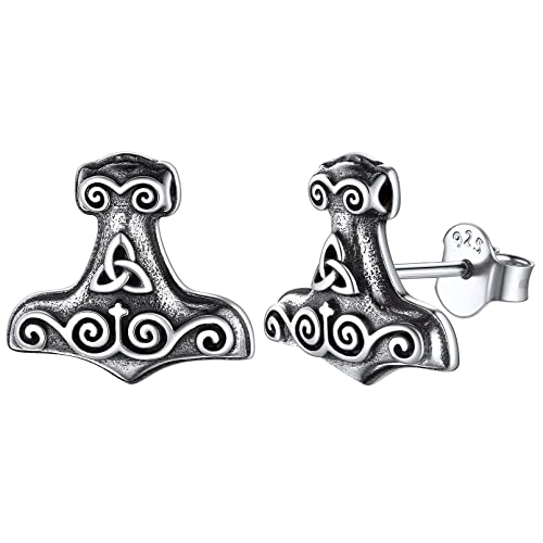 ChicSilver 925 Silber Thors Hammer Ohrstecker für Damen Herren Punk Stil Mjölnir Ohrstecker mit Keltischer Knot Symbol Wikinger Ohrstecker für Valentinstag Geburtstag Muttertag von ChicSilver