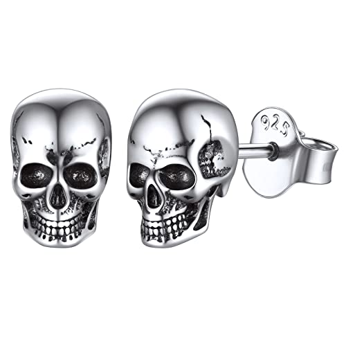 ChicSilver 925 Silber Totenkopf Ohrstecker für Damen Herren Punk Gotik Schädel Ohrstecker Hypoallergene Ohrschmuck mit Geschenkebox für Weihnachten Geburtstag von ChicSilver