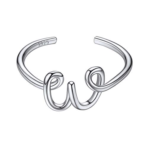 ChicSilver 925 Silberring Damen verstellbare Buchstabe W Ring Offener verstellbare Ring für Freundin Mädchen von ChicSilver