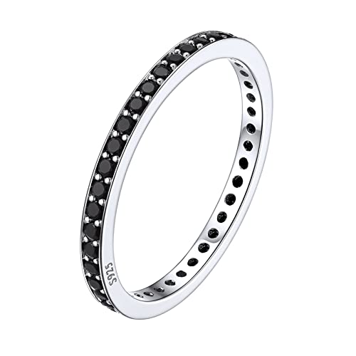 ChicSilver 925 Sterling Düne Ring mit Schwarz Zirkonia für Damen Mädchen Midi Fingerring in Größe 52 Kleiner Verlorbungsring Ehering Hochzeitsring von ChicSilver