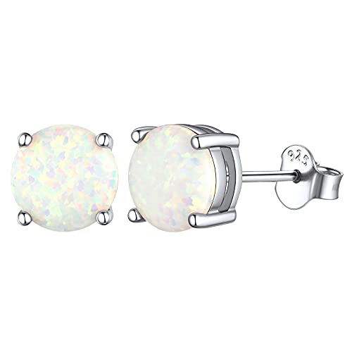 ChicSilver 925 Sterling Silber Rund Ohrstecker mit Opal Stein Trendiger Opal Ohrstecker mit Geschenkebox für Damen Mädchen Frauen von ChicSilver