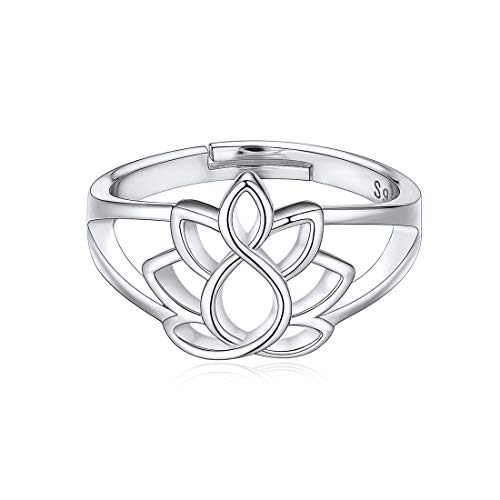 ChicSilver 925 silberring damen Lotus Flower Ring böhmischen Yoga Schmuck Teich Lily verstellbare Ringe mit Geschenkbox … von ChicSilver