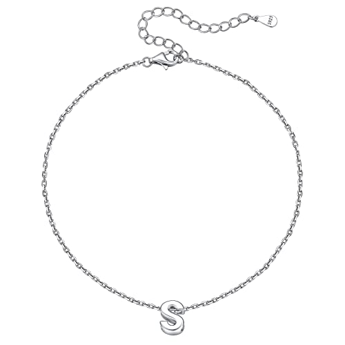 ChicSilver 925 Sterling Süße Fußkettchen mit kleinem Buchstabeanhänger Damen Mädchen Sommer Strand Fußkettchen S für Hochzeit Valentinstag von ChicSilver