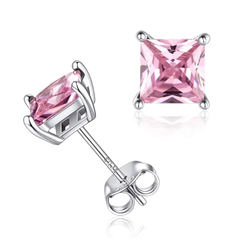 ChicSilver 925 damen Quadrat Ohrstecker Silber Authentische Geburtsstein Ohrstecker Für Frauen Oktober Rosa Edelstein Schmuck Ohrringe Ohrstecker von ChicSilver