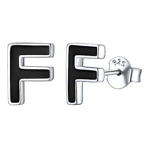ChicSilver 925er Schwarz Alphabet Ohrstecker F Damen Herren Buchstabe Ohrringe mit Geschenkebox für Kinder und Jugendlichen von ChicSilver