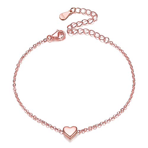 ChicSilver 925er Silber Damen Armband auch als Fußkette mit Rosa Herz Anhänger mit 16+5cm Verlängerung mit Geschenkebox für Kinder von ChicSilver