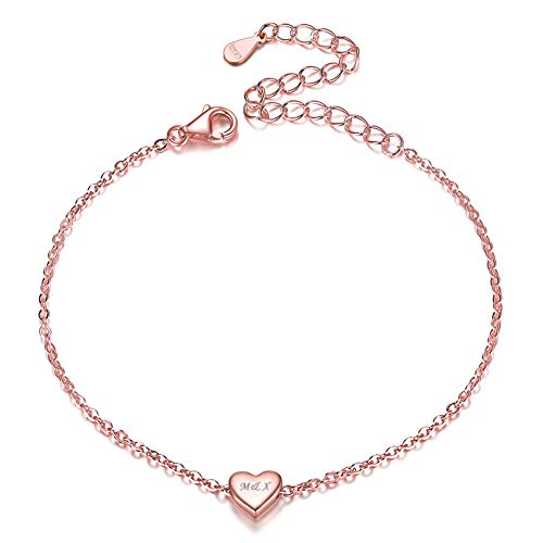 ChicSilver Personalisierte Herz Fußkette für Frauen, 925 Silber Fußkettchen mit Herz Anhänger, Sommer Strand Fußschmuck für Mama Tochter Freundin von ChicSilver