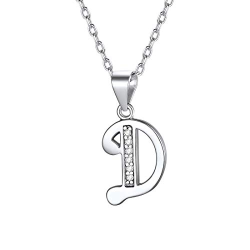 ChicSilver 925er Sterling Silber Halskette mit Buchstabe D Platin Buchstaben anhänger mit 40+5cm Halskette für Damen und Herren von ChicSilver