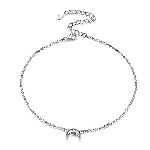 ChicSilver Personalisierte Fußkettchen für Damen, 925 Silber Fußkettchen, auch als Armband, Boho Sommer Strand Fußschmuck, 22cm lang Mond Fußkettchen für Geburtstag Hochzeit von ChicSilver