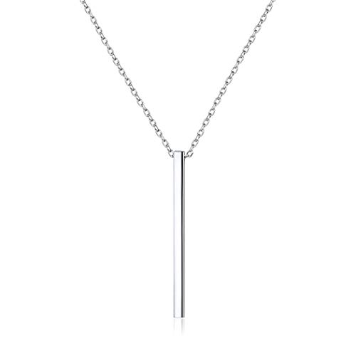 ChicSilver 925 Sterling Silber Bar Halskette für Frauen minimalistischer Stab Anhänger Schmuck Brautjungfern Geschenke 3D Vertical Bar Anhänger von ChicSilver