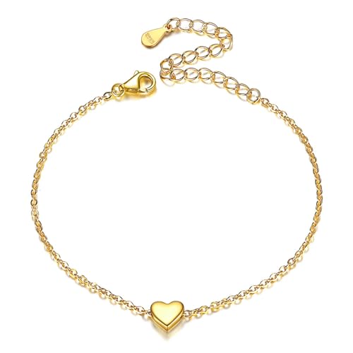 ChicSilver Damen Armband auch als Fußkette mit Gold Herz Anhänger mit 16+5cm Verlängerung mit Geschenkebox für Mädchen und Damen von ChicSilver