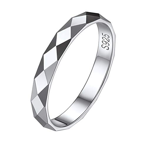 ChicSilver Damen Facettiert Fingerring in Größe 52 hochglanzpoliert Bandring 3mm breit Ring Trendiger Verlorbungsring Hochzeitsring für Valentinstag Geburtstag von ChicSilver