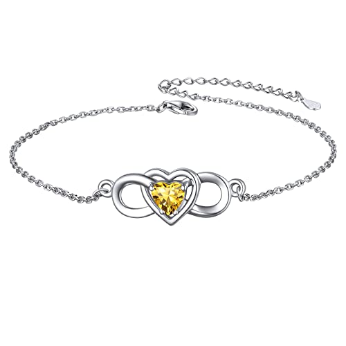 ChicSilver Damen Fußketten, 925 Silber Infinity Herz Fußkettchen mit Topas Geburtsstein, Boho Fußschmuck für Strand, Schmuck für Valentinstag Geburtstag Muttertag von ChicSilver