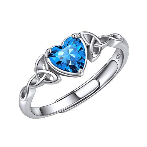 ChicSilver Damen Keltischer Knot Ring 925 Silber Herz Ring mit Zirkonia Bling Ring Saphir für Muttertag Valenitnstag Weihnachten von ChicSilver