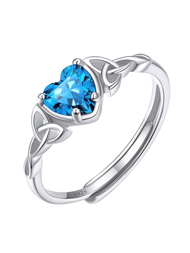 ChicSilver Damen Fingerring Silber 925 Silber Eheringe Keltischer Knot Ring Verstellbar 925 Silber Herz Ring mit Zirkonia Ring Saphir Prinzessin Edelstein Ring mit Geburtstein Schmuck für Weihnachten von ChicSilver