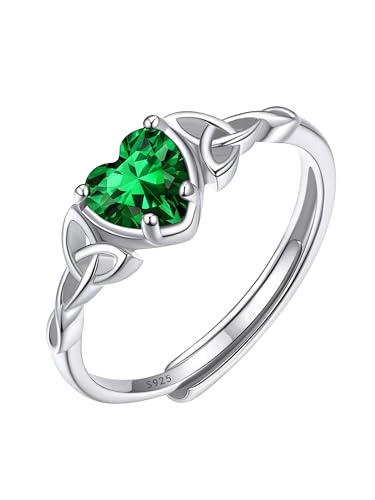 ChicSilver Ewigkeit Zirkonia Ring Damen Silber 925 Keltischer Knot Ring Verstellbar Herz Smaragd Ring mit Stein Bling Geburtstein Ring Herz Fingerring Trauringe Promise Ring Schmuck für Geburtstag von ChicSilver