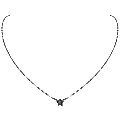 ChicSilver Damen Kette mit kleiner Stern Anhänger, 925 Sterling Silber Stern Halskette Schwarz für Damen Mädchen, Minimalisitischer Schmuck für Freundin Ehefrau Tochter von ChicSilver