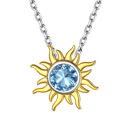 ChicSilver Damen Ketten, 925 Silber Sonne Halskette mit Aquamarin Geburtsstein, März Birthstone Schmuck für Valentinstag Geburtstag Muttertag von ChicSilver