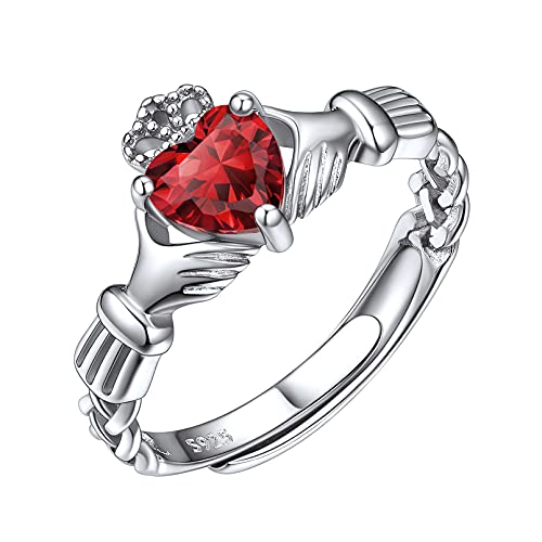 ChicSilver Damen Mädchen Claddgh Fingerring mit Irischer Keltischer Knot Symbol Silberring mit Herz Gebursstein mit Geschenkebox für Verlorbung Hochzeit von ChicSilver