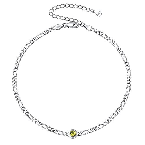 ChicSilver Damen Mädchen Figarokette Fußkette, 925 Sommer Fußkettchen mit Peridot Geburtsstein, Boho Fußschmuck für Strand, Geschenke für Frauen Mädchen Tochter von ChicSilver