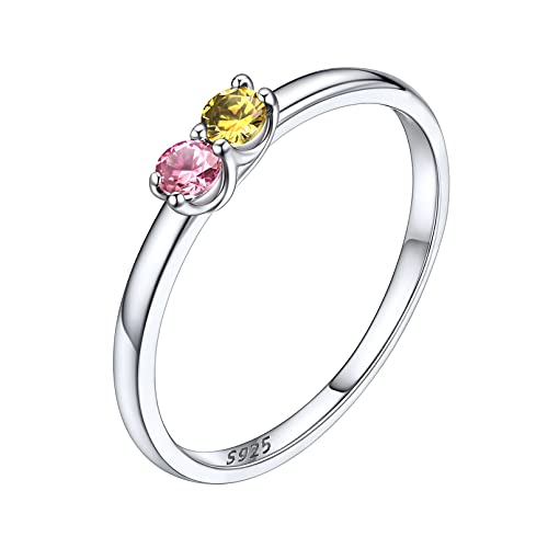 ChicSilver Damen Mädchen Fingerring mit 2 simulierten Geburtssteine Personalisierter Fingerring in Größe 62 Ehering mit Gravur Silber Fingerring mit Schmuckbox für Frauen von ChicSilver