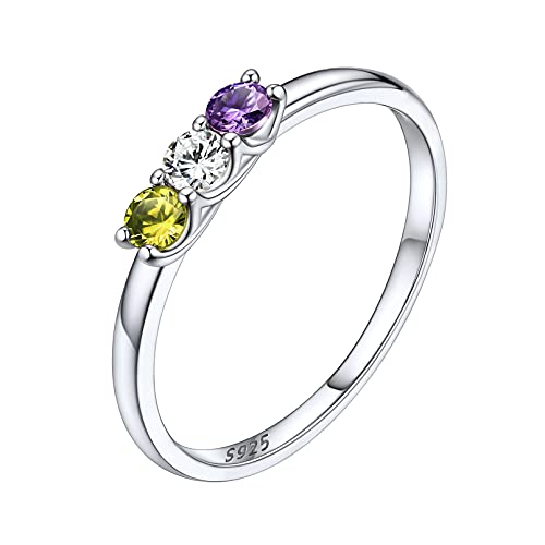 ChicSilver Damen Mädchen Fingerring mit 3 simulierten Geburtssteine Personalisierter Ring mit Namen Gravur Verlorbungsring Hochzeitsring für Braut Verlorbte von ChicSilver