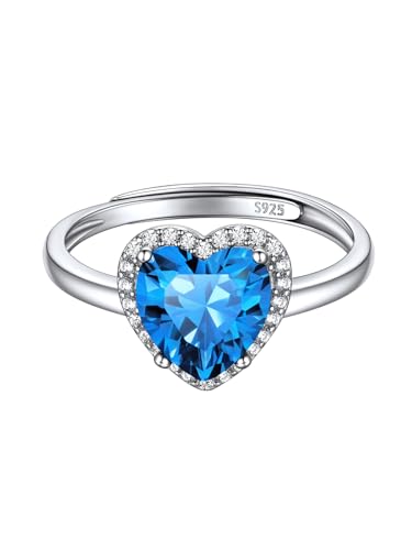 ChicSilver Damen Mädchen Fingerring mit Saphir Gebursstein 925 Silber verstellbarer Ring mit Zirkonia für Valentinstag Weihnachten Geburtstag von ChicSilver
