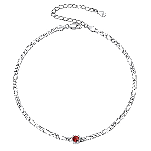 ChicSilver Damen Mädchen Fußkettchen, 925 Sterling Silber Figarokette Fußkette, Boho Fußarmband mit Granat Geburtsstein für Freundin Ehefrau Tochter von ChicSilver