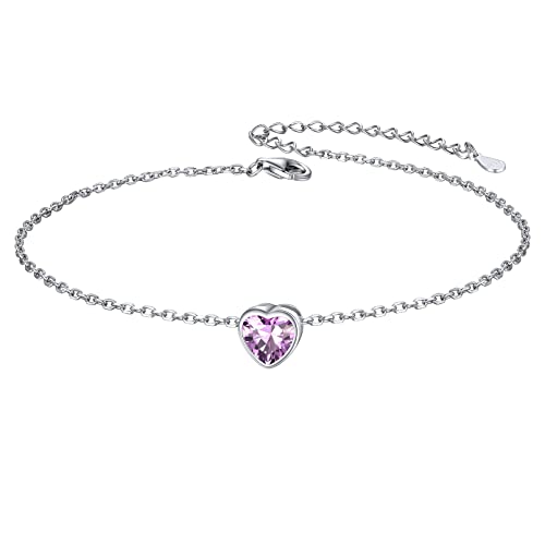 ChicSilver Damen Mädchen Fußkette, 925 Sommer Fußkettchen mit Alexandrit Geburtsstein, Boho Rolokette Fußschmuck mit Geburtsstein für Geburtstag Muttertag Valentinstag von ChicSilver
