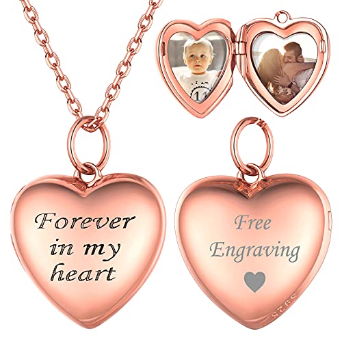 ChicSilver Damen Mädchen Herz Medaillon für 2 Foto Rosegold Liebesherz Fotoanhänger mit Ihr Wunschgravur Personalisierter Photo Amulett für Valentinstag Weihnachten von ChicSilver