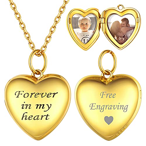 ChicSilver Damen Mädchen Herz Medaillon mit „Forever in my heart“ Personalisierter Photo Amulett Anhänger für 2 Foto goldener Bildanhänger für Valentinstag Geburtstag von ChicSilver