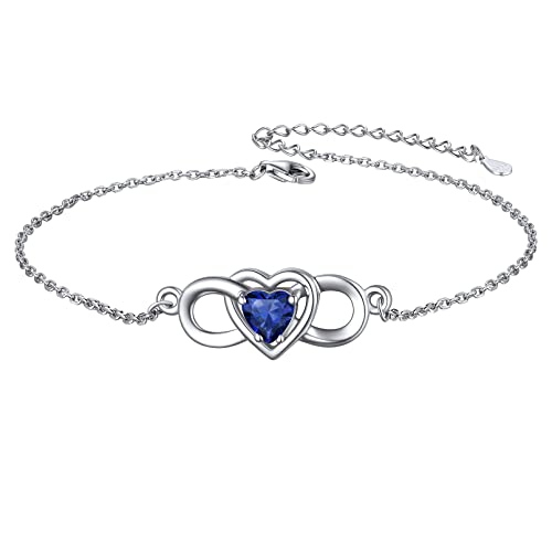 ChicSilver Damen Mädchen Infinity Herz Fußkettchen, 925 Sterling Silber Infinity Herz Fußkette, Boho Fußarmband mit Saphir Geburtsstein für Freundin Ehefrau Tochter von ChicSilver