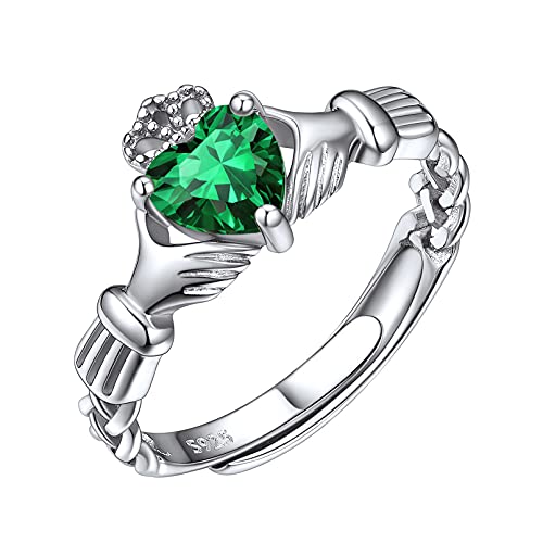 ChicSilver Damen Mädchen Irischer Claddgh Ring mit Keltischer Knot Symbol Silber Fingerring mit Smaragd Gebursstein Perfekt für Freundin Ehefrau Braut von ChicSilver