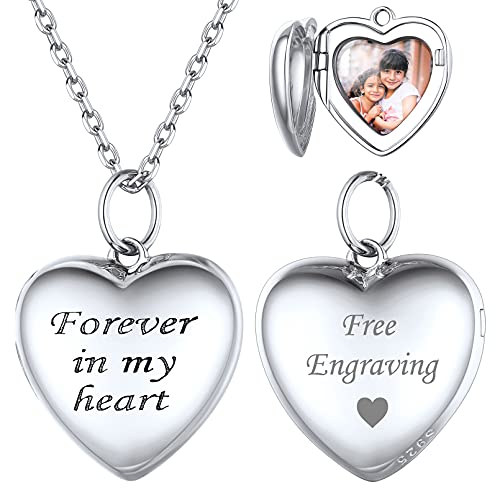 ChicSilver Damen Mädchen Silber Herz Medaillon zum Öffnen Photo Bild Amulett mit „Forever in My Heart“ Schrift Personalisierter Herzform Anhänger mit Ihr Wunschgravur für Weihnachten Geburtstag von ChicSilver