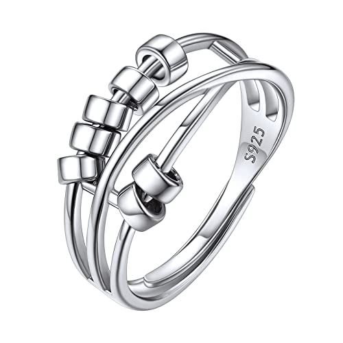 ChicSilver Damen Mädchen Silber Offener Spinnerring 925 Zappelring Bandring Angst Fingerring Verstellbarer Ring mit Geschenkebox für Freundin Ehefrau Tochter von ChicSilver