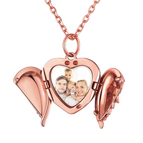 ChicSilver Damen Medaillon Gold Herzanhänger mit Flügel Photo Bild Amulett Jahrestag/Jubiläum/Geschenke von ChicSilver