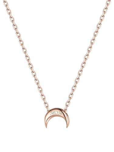 ChicSilver Personalisierte Kette für Damen Mädchen, Rosegold Halskette mit Mond Anhänger, Filgraner Minimalisitscher Schmuck für Freundin Ehefrau Tochter von ChicSilver
