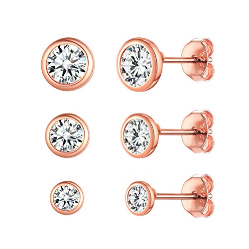 ChicSilver Damen Rosegold Ohrstecker mit Zirkonia 3mm 4mm 5mm 3 Paar Knorpel Ohrringe Set für Braut Brautjungfer Model von ChicSilver