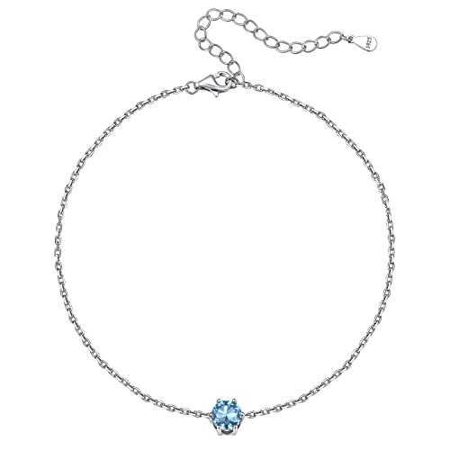 ChicSilver Damen Silber Fußkette mit Aquamarin Geburssteine Zirkonia 925 Fußkettchen Strandschmuck für Weihnachten Valentinstag von ChicSilver