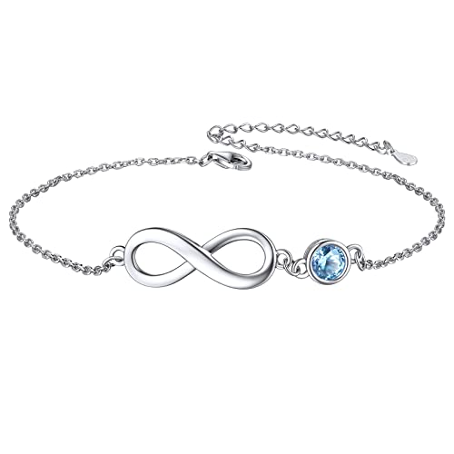 ChicSilver Damen Silber Fußkette mit Aquamarin Geburssteine Zirkonia 925 Unendlichkeit Fußkettchen Strandschmuck für Weihnachten Valentinstag von ChicSilver