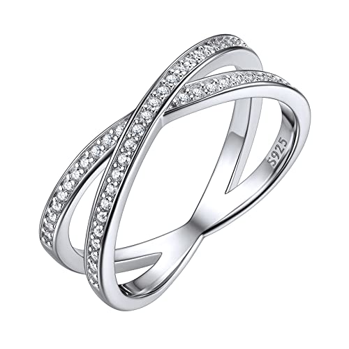 ChicSilver Damen Silberring in Ringgröße 65 X Form Fingerring mit Zirkonia Promise Ehering Midi Wickelring mit Geschenkebox für Valentinstag Weihnachten von ChicSilver