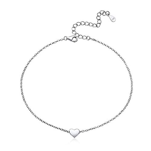 ChicSilver Silber Fußkette für Damen, 925 Herz Fußkettchen, auch als Armband, Boho Sommer Strand Fußschmuck, 22cm lang Herz Fußkettchen für Geburtstag Muttertag von ChicSilver